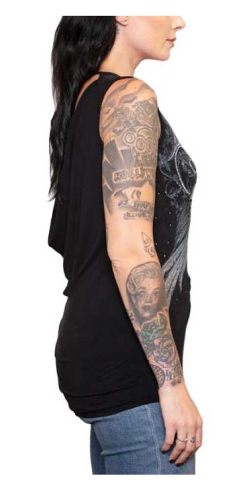 Harley-Davidson Women's Feathers & Stones Scoop Neck Sleeveless Tank Top - Black - No Hassle Returns at Wisconsin Harley