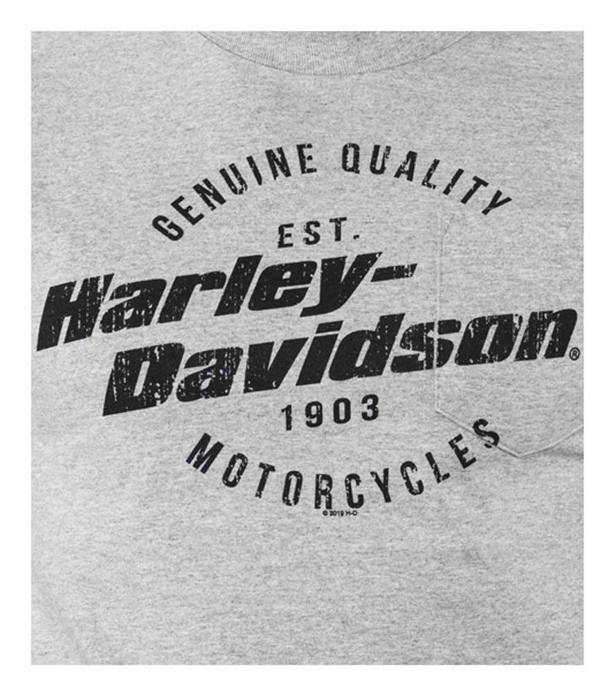 Harley-Davidson Men's Distressed H-D Chest Pocket Short Sleeve Tee, Heather Gray - No Hassle Returns at Wisconsin Harley