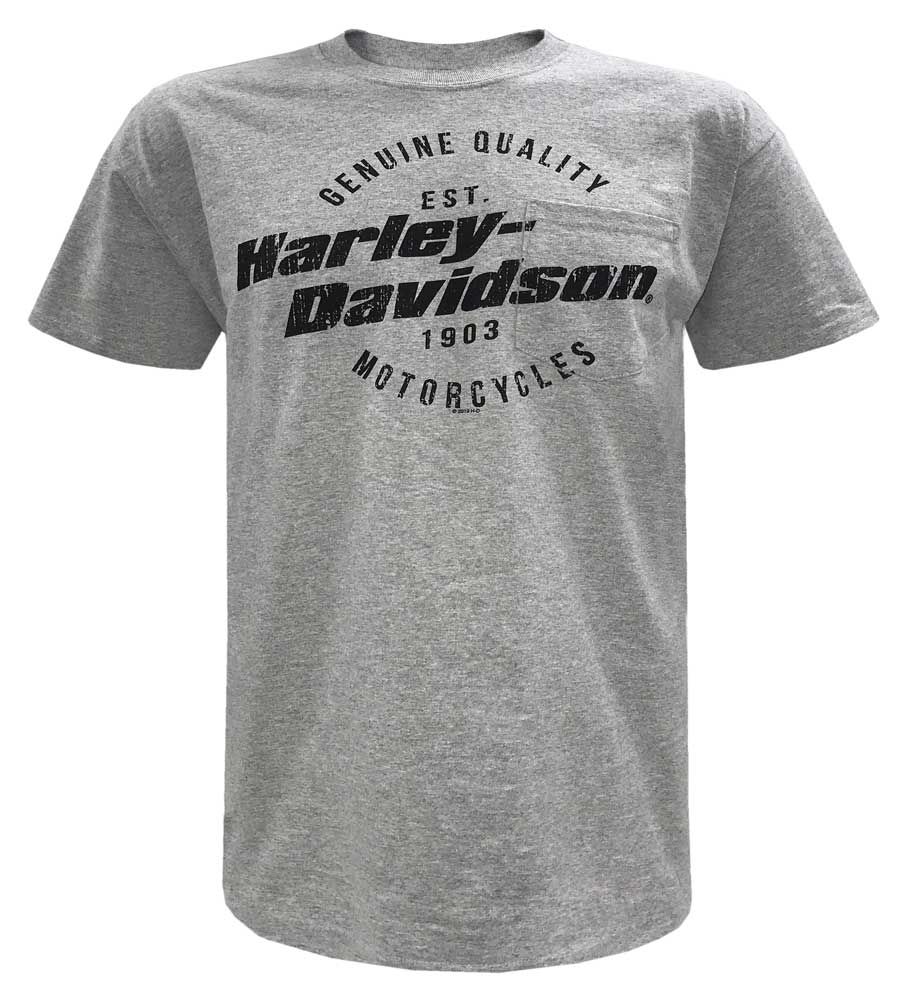 Harley-Davidson Men's Distressed H-D Chest Pocket Short Sleeve Tee, Heather Gray - Wisconsin Harley-Davidson