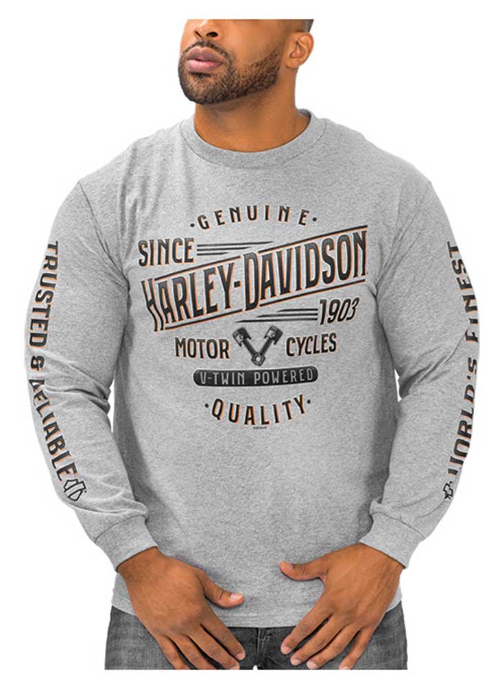 Harley-Davidson® Men's V-Twin Powered Long Sleeve Crew-Neck Cotton