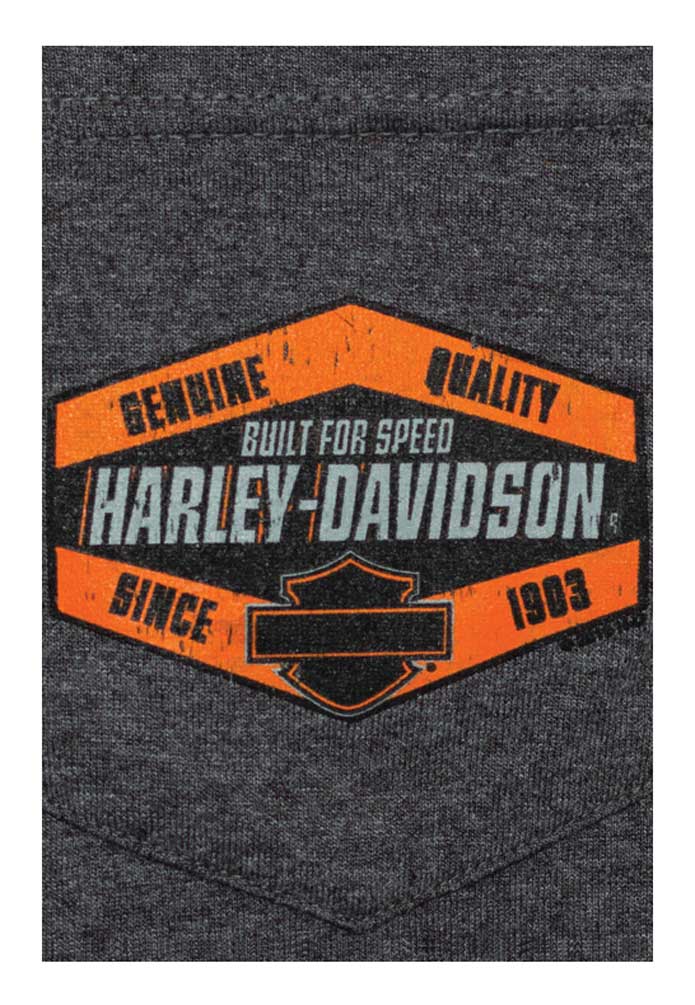 Harley-Davidson Men's Built For Speed Chest Pocket Short Sleeve Tee, Charcoal - No Hassle Returns at Wisconsin Harley