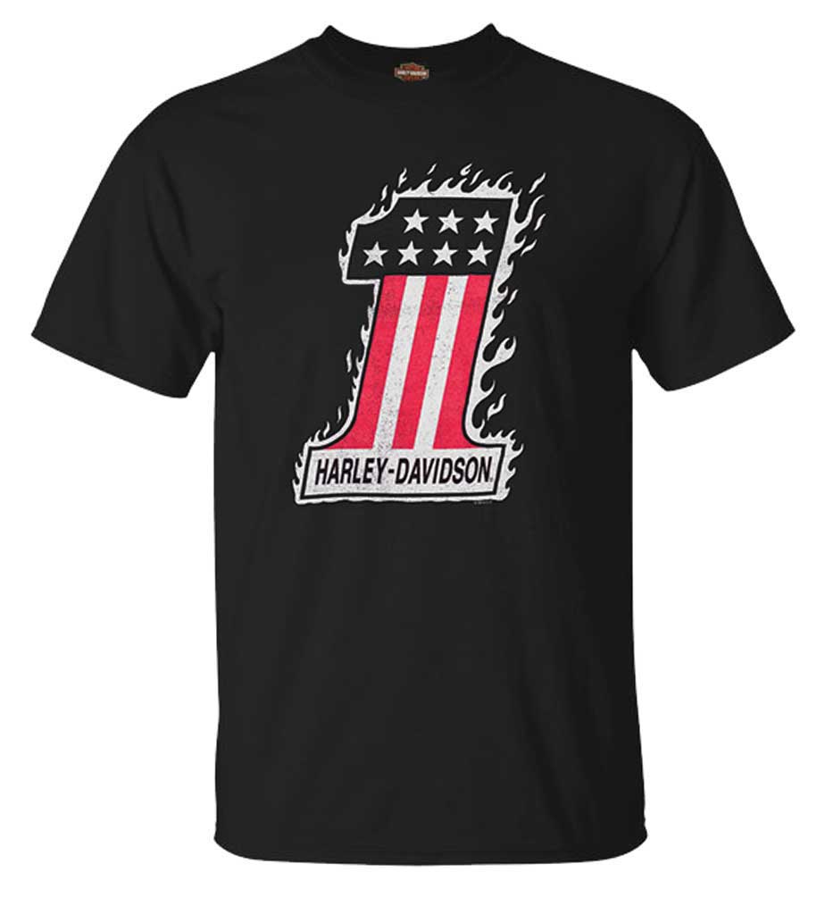 Harley-Davidson Men's #1 Flame Crew-Neck Short Sleeve Cotton T-Shirt, Black - Wisconsin Harley-Davidson