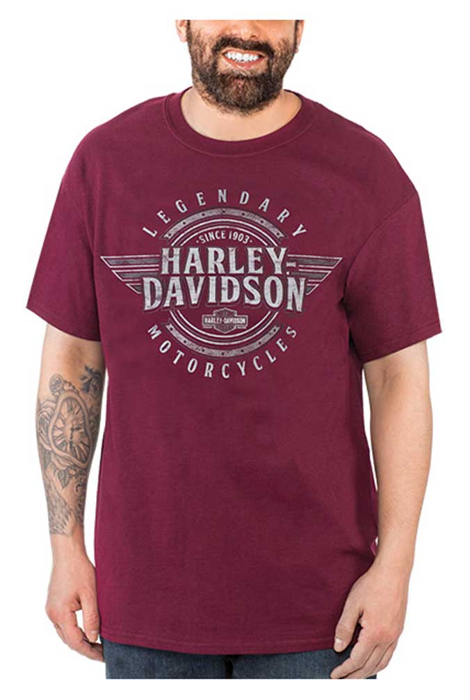 Harley-Davidson Men's Honor Wings Crew-Neck Short Sleeve Cotton T-Shirt, Maroon - No Hassle Returns at Wisconsin Harley