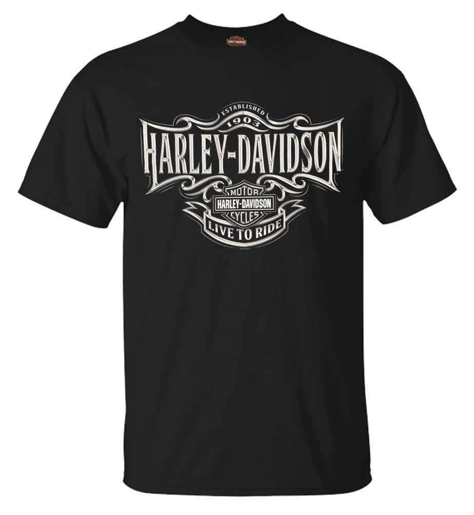 Harley-Davidson Men's Live To Ride H-D Short Sleeve Cotton T-Shirt, Solid Black - Wisconsin Harley-Davidson