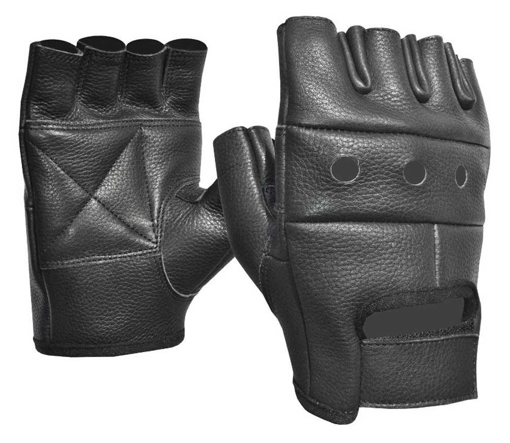 Fulmer Men's 550 Blaze Fingerless Cowhide Leather Motorcycle Gloves - Black - Wisconsin Harley-Davidson
