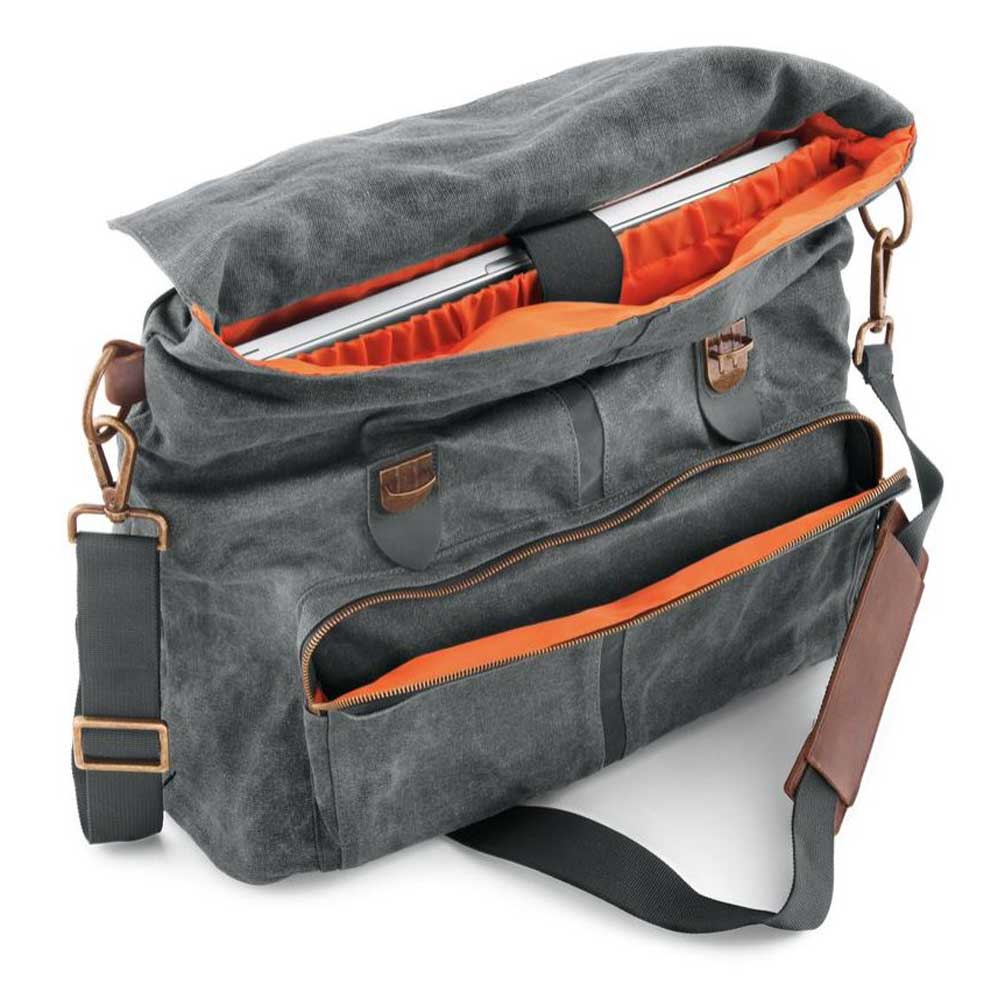 Harley-Davidson Waxed Canvas Messenger Bag, Water-Resistant - Gray 93300116 - No Hassle Returns at Wisconsin Harley