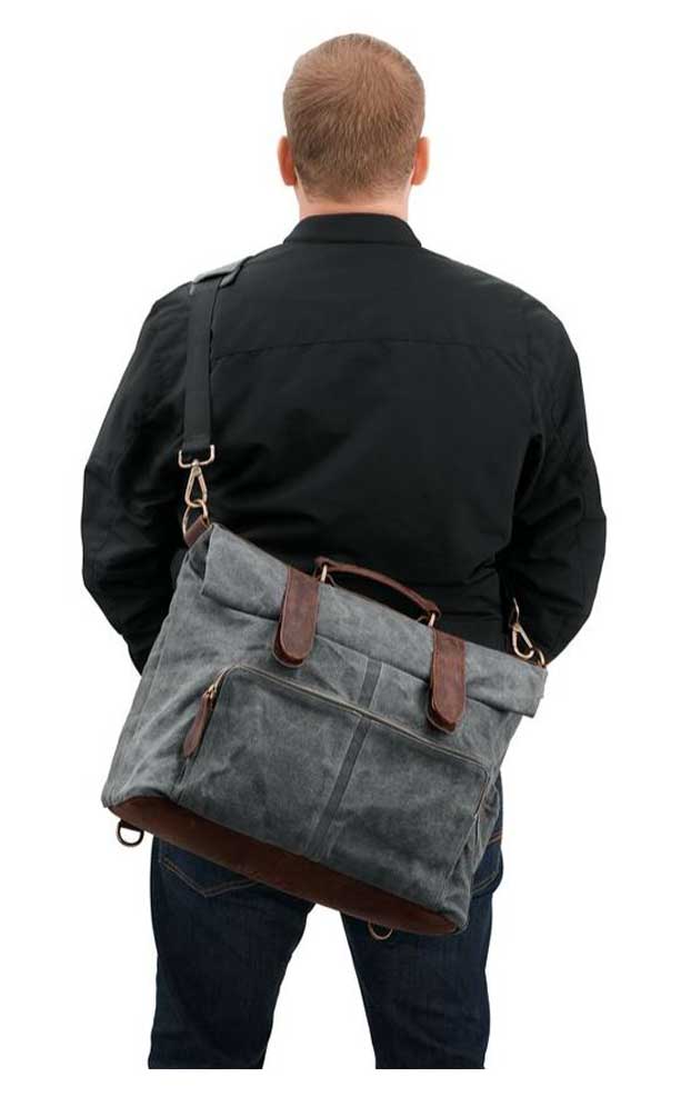 Harley-Davidson Waxed Canvas Messenger Bag, Water-Resistant - Gray 93300116 - Largest Selection of Harley-Davidson Products