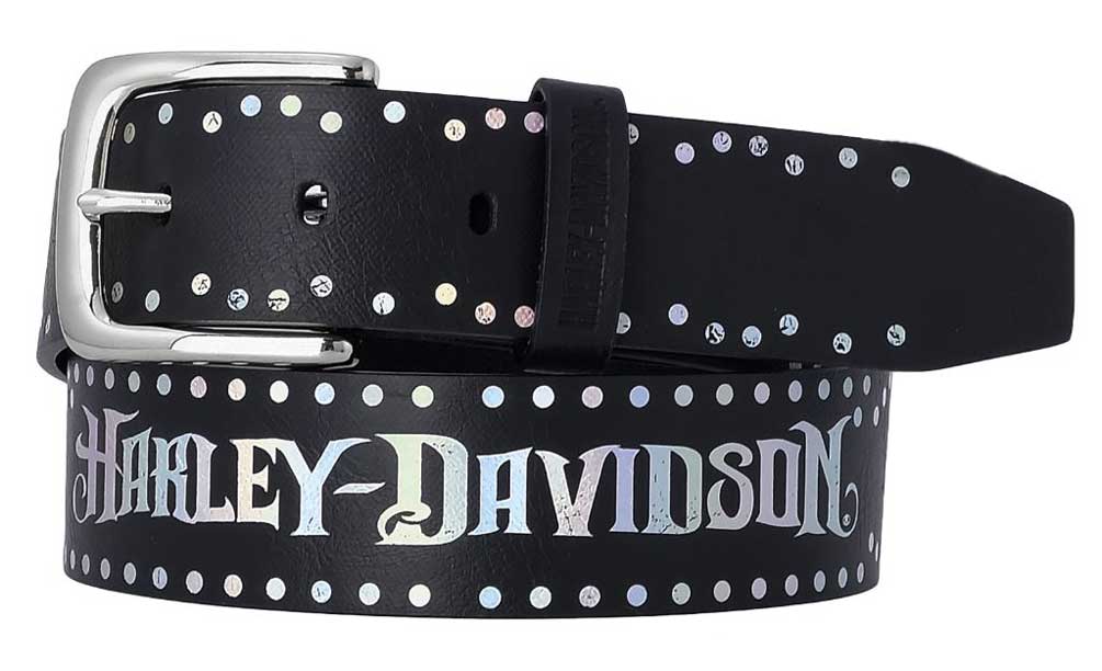 Harley-Davidson Women's Luminess Foiled Genuine Leather Belt, Polished Nickel - Wisconsin Harley-Davidson