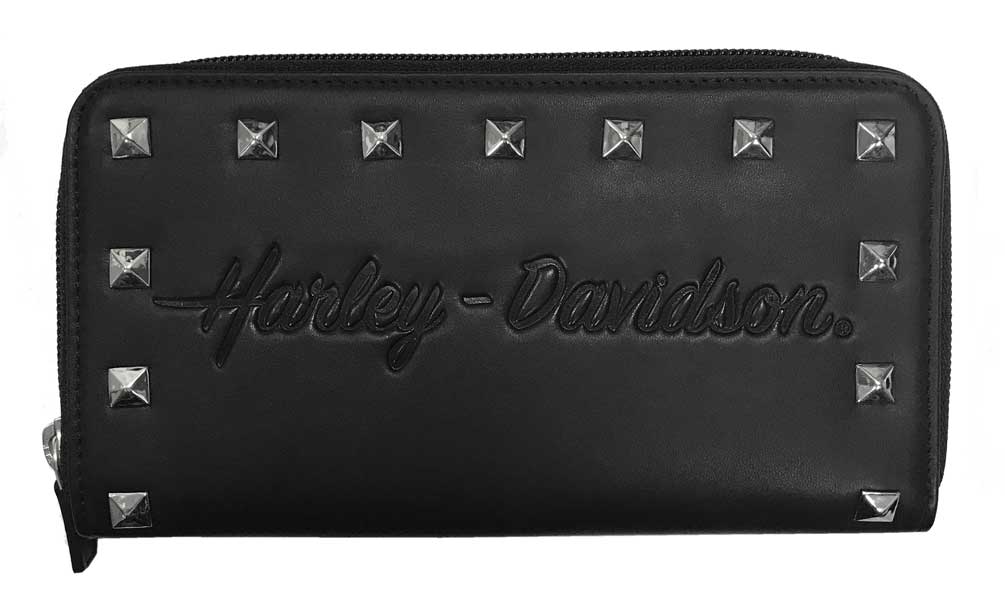 Harley-Davidson Women's Misrule Studded Zip Around Leather Wallet - Black - Wisconsin Harley-Davidson