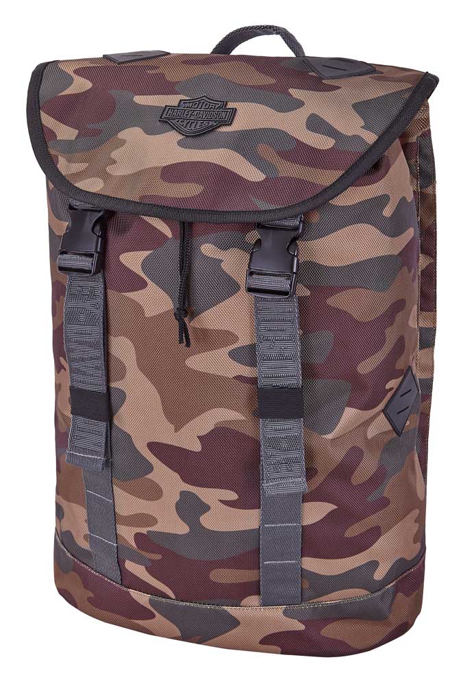 Harley-Davidson Bar & Shield Camo Print Backpack, Drawstring Closure w/ Top Flap - Wisconsin Harley-Davidson