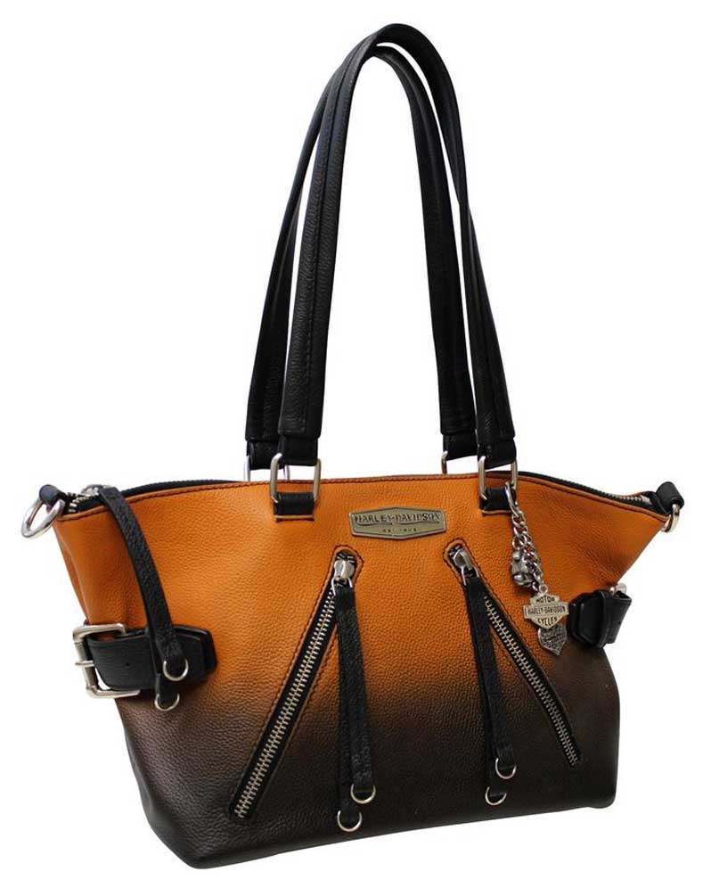 Harley-Davidson® Women's Ombre Effect Leather Satchel Purse - Orange & Black