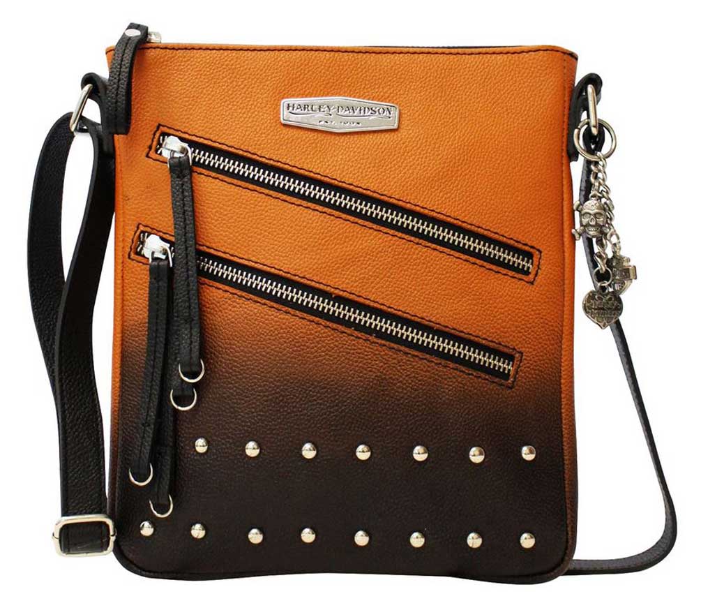 Harley-Davidson® Women's Orange Colorblock Leather Vertical Hip  Bag/Crossbody