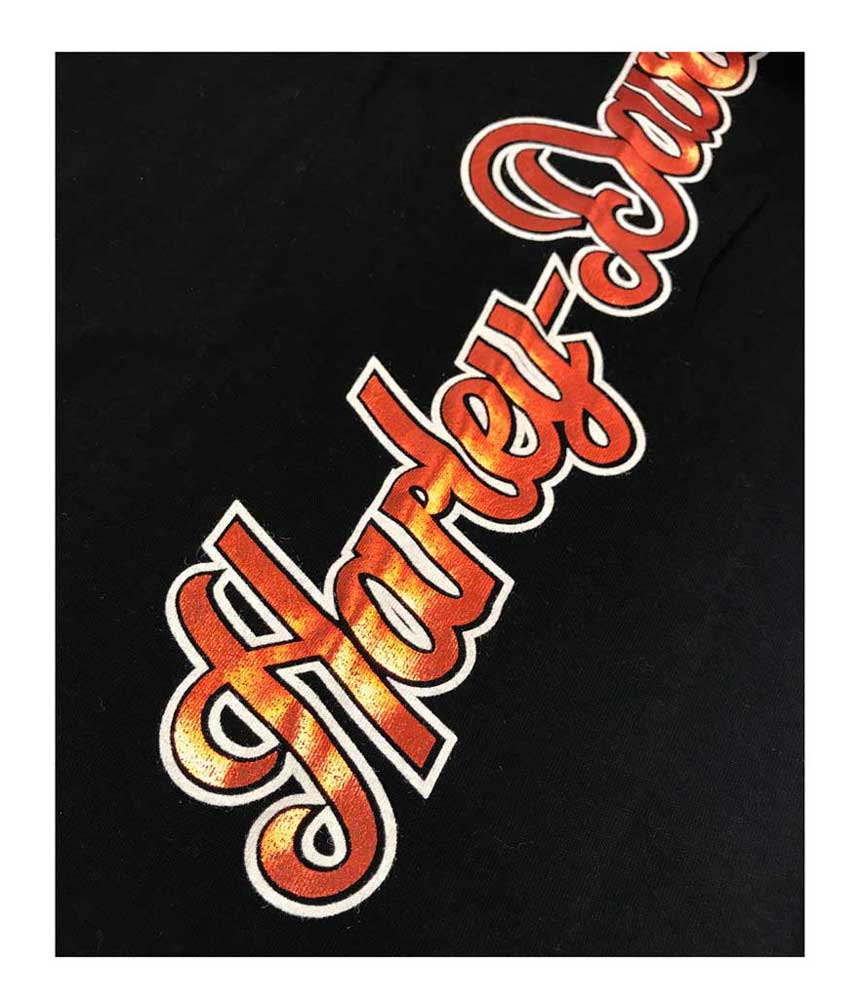Harley-Davidson Women's Foiled Script Short Sleeve Scoop Neck Tee - Black - No Hassle Returns at Wisconsin Harley