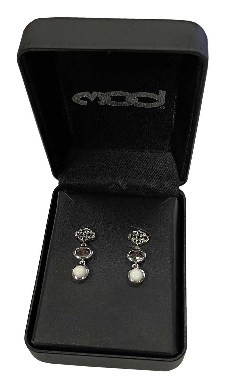 Harley-Davidson Women's Two Stone Cluster B&S Drop Earrings, Sterling Silver - No Hassle Returns at Wisconsin Harley