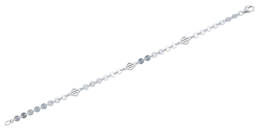 Harley-Davidson Women's Small Disc B&S Chain Sterling Silver Bracelet HDB0455 - Wisconsin Harley-Davidson
