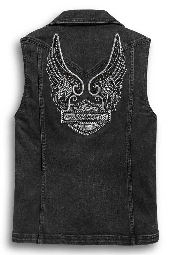 Harley-Davidson® Women's Winged Logo Zip-Front Denim Vest - Black