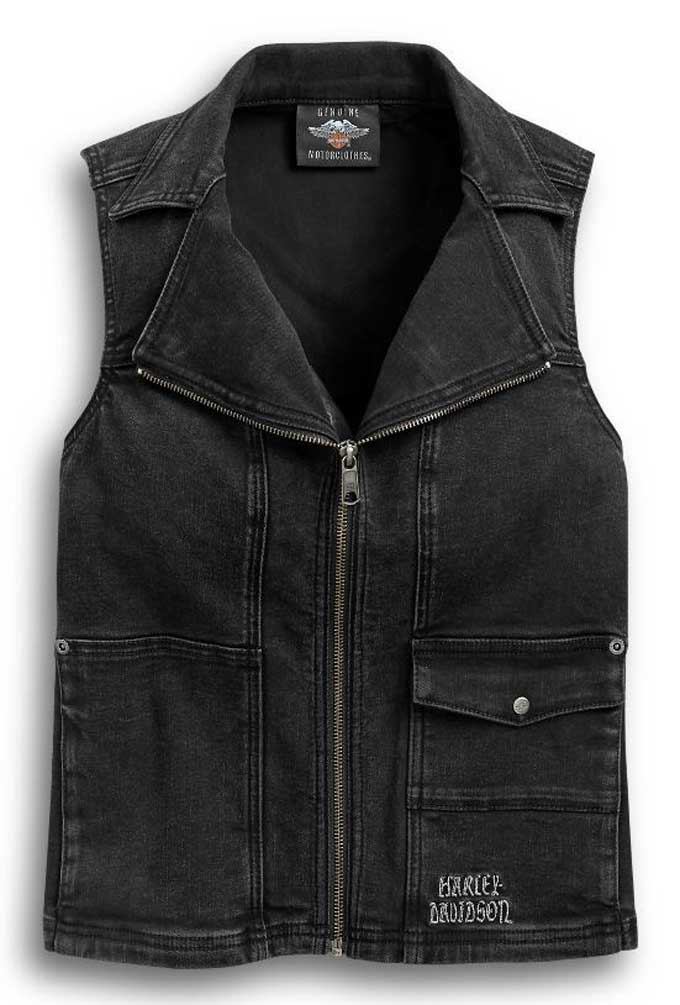 Harley-Davidson Women's Winged Logo Zip-Front Denim Vest - Black 97433-20VW - Wisconsin Harley-Davidson