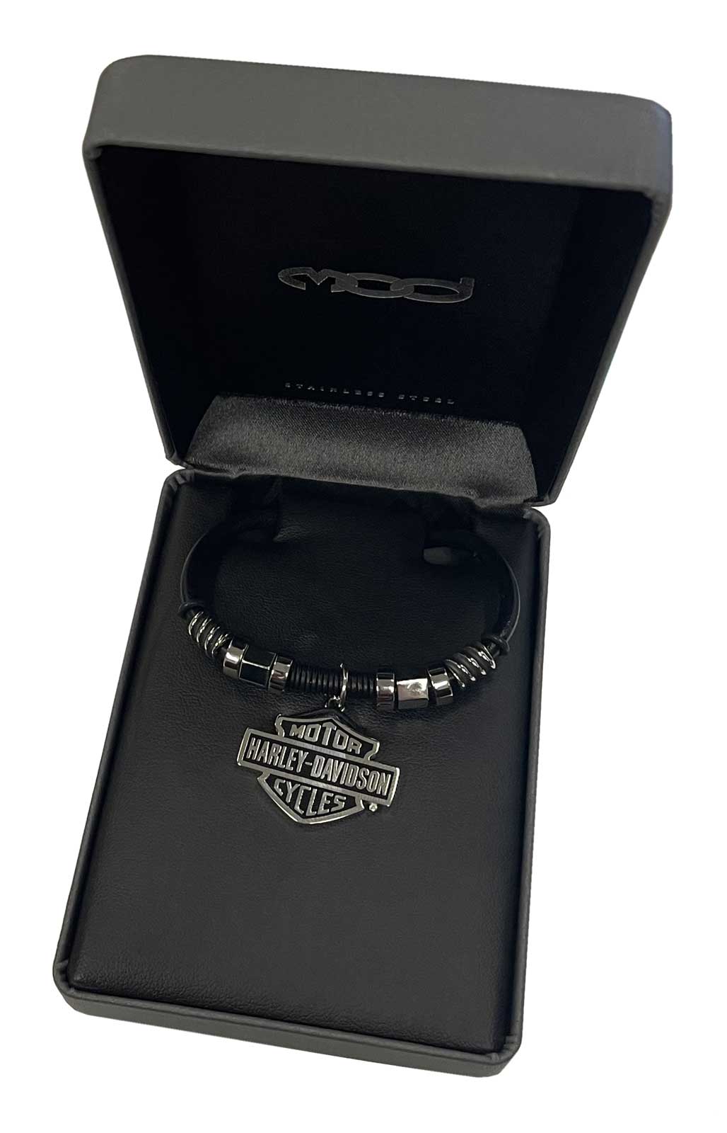 Harley-Davidson Men's Nut & Coil B&S Pendent Leather Necklace - Stainless Steel - No Hassle Returns at Wisconsin Harley