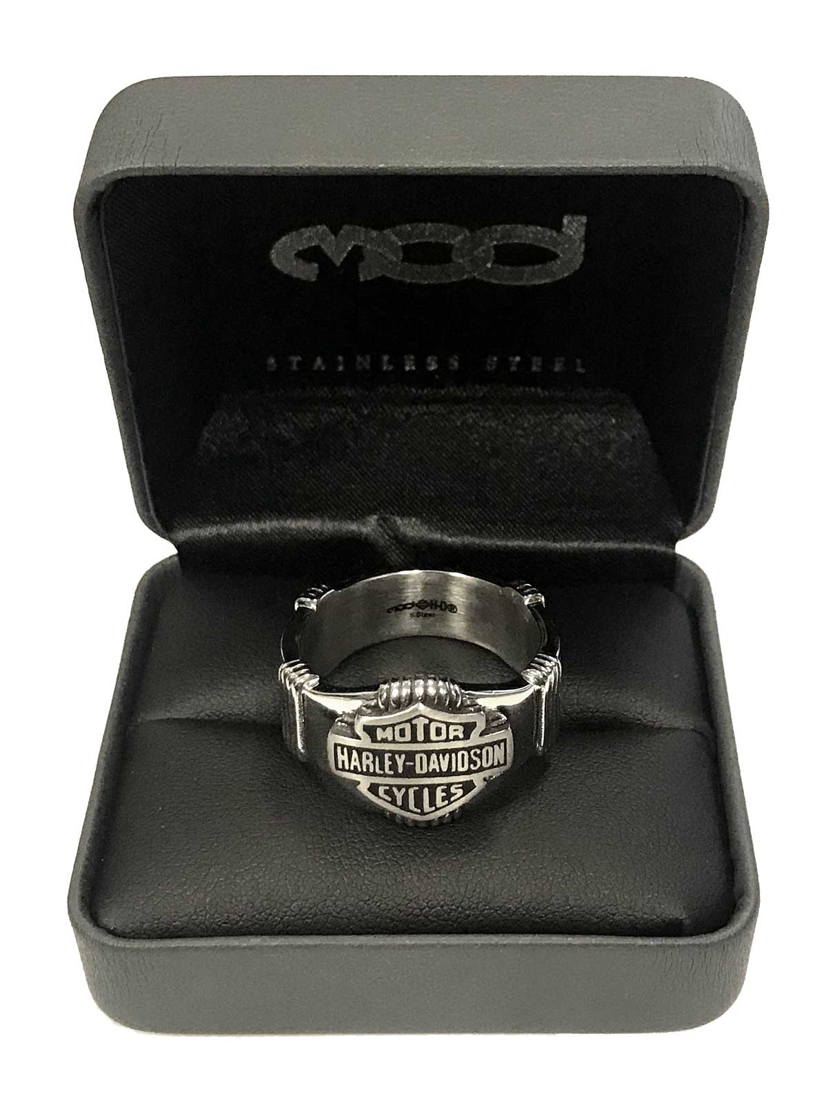 Harley-Davidson® Men's Nut & Coil Bar & Shield Ring Band -Stainless Steel,  Silver
