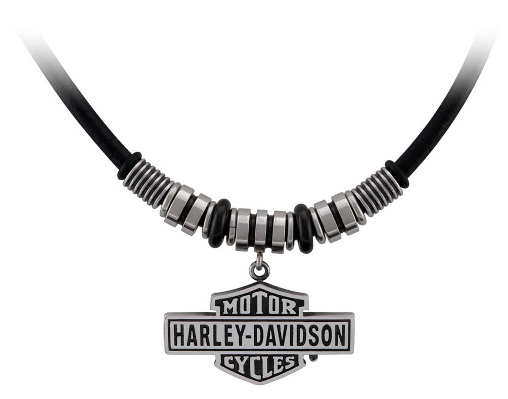Harley-Davidson Men's Vintage B&S Hardware & Leather Necklace - Stainless Steel - Wisconsin Harley-Davidson