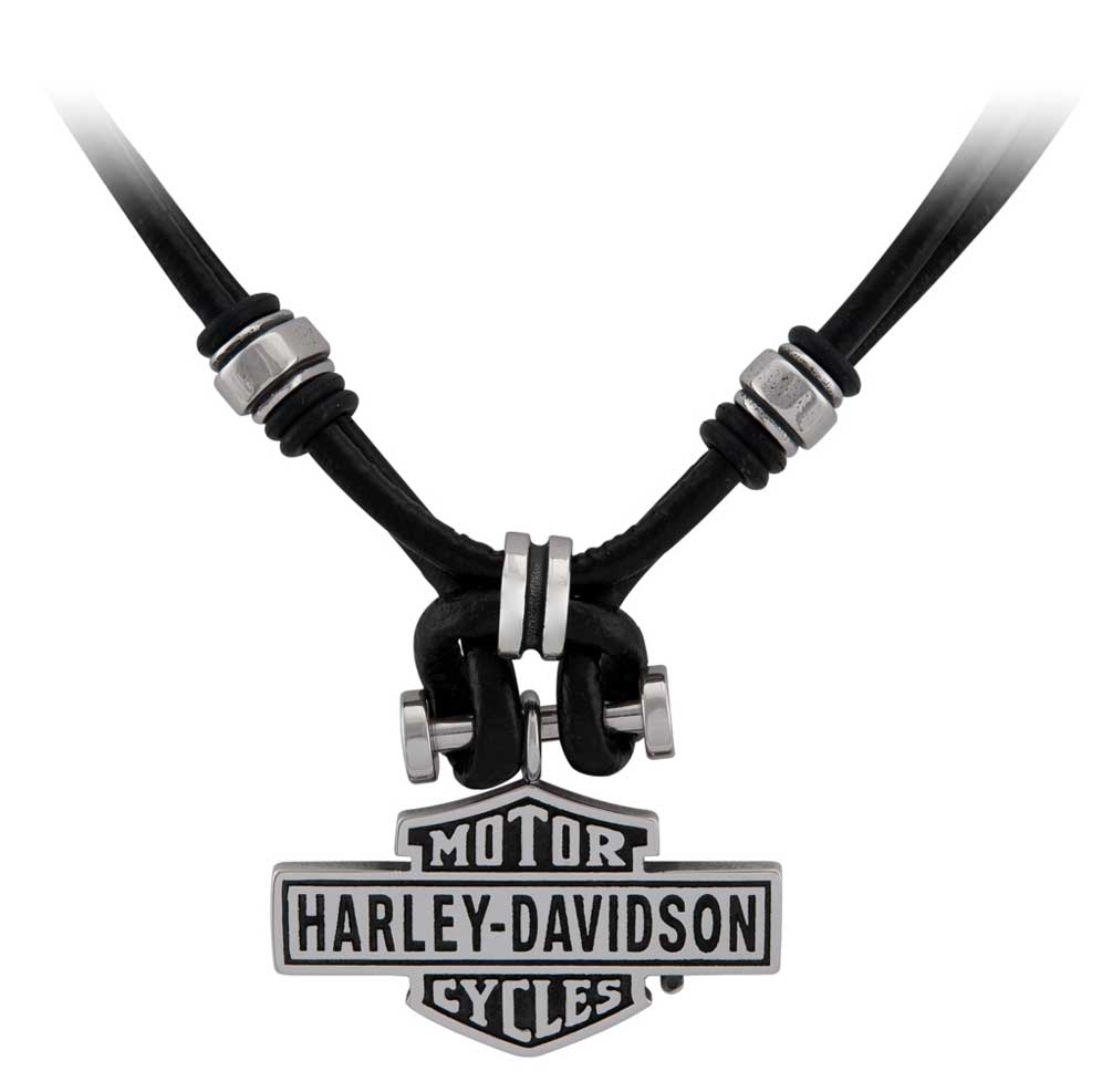 Harley-Davidson Men's Vintage B&S Hardware & Leather Loop Necklace - Steel - Wisconsin Harley-Davidson
