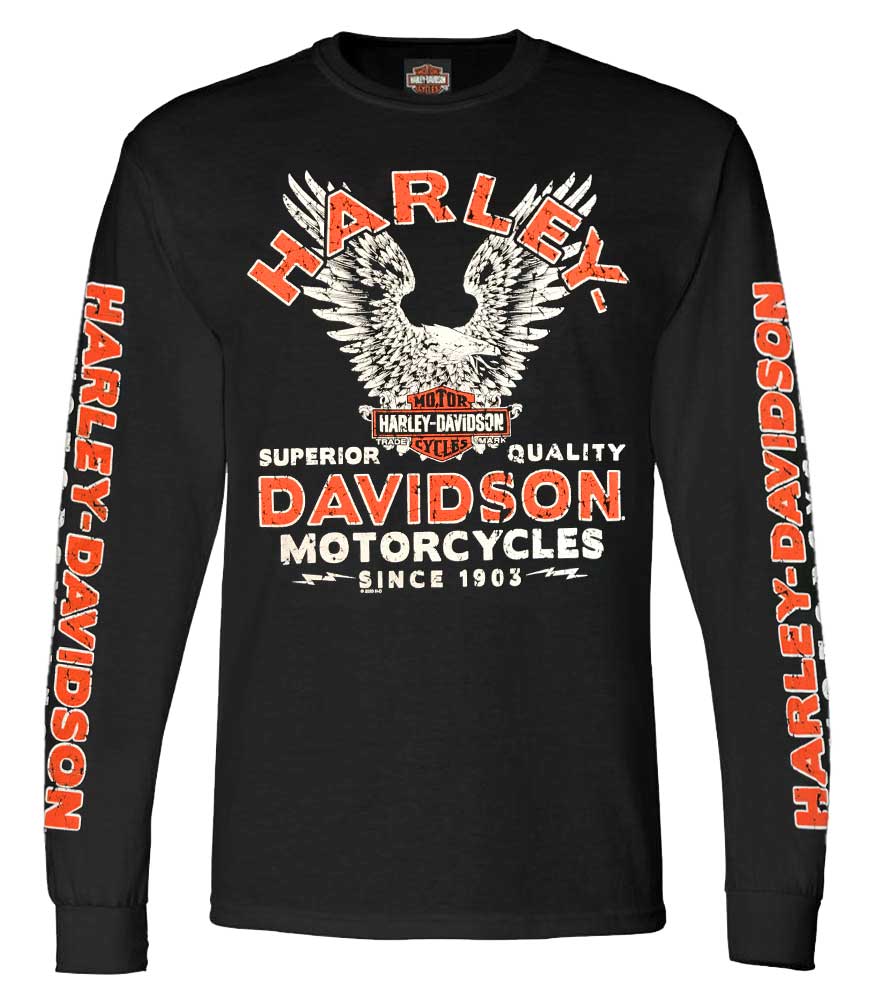 Harley-Davidson Men's Raging Eagle Long Sleeve Crew-Neck Cotton T-Shirt, Black - Wisconsin Harley-Davidson