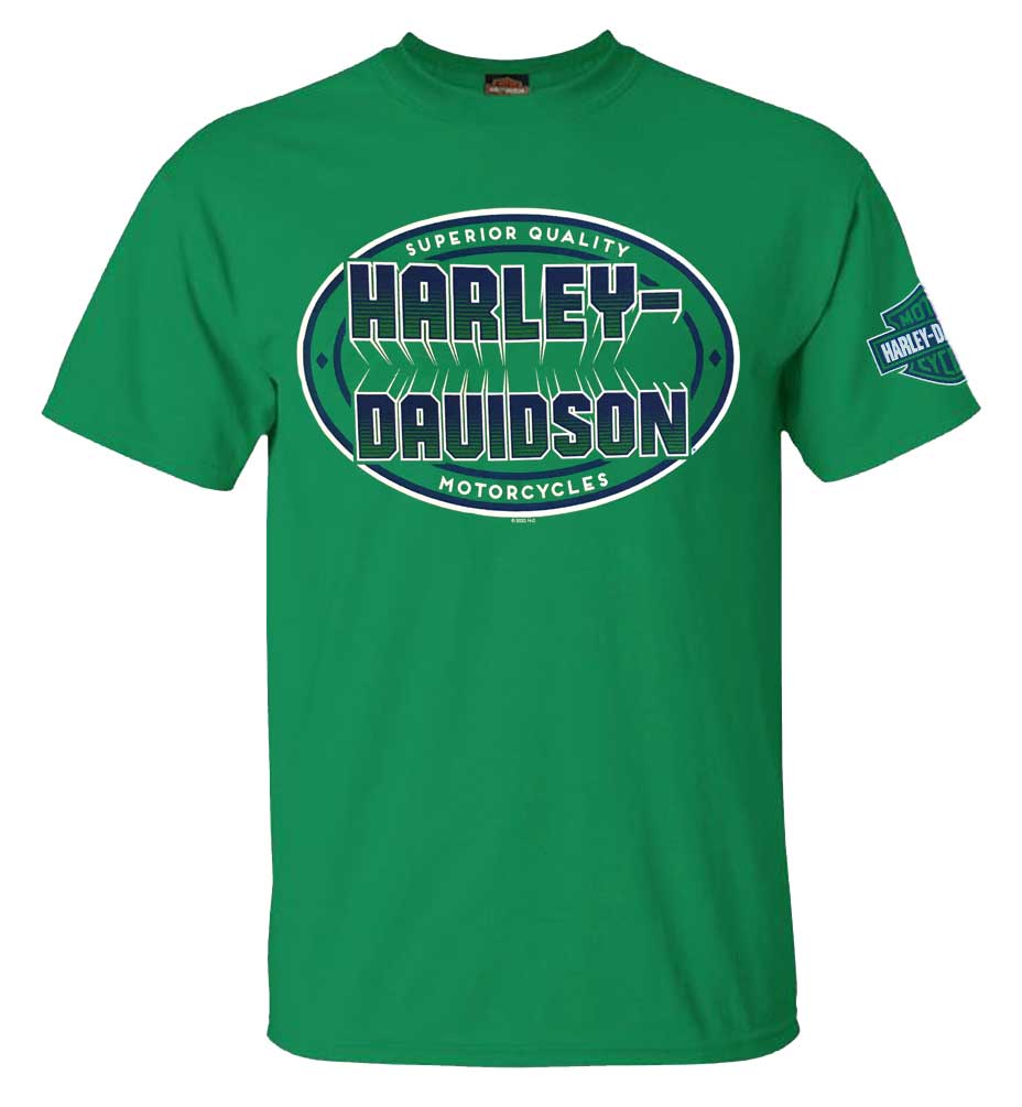 Harley Davidson® Mens Bold H D Crew Neck Short Sleeve Cotton T Shirt Green Wisconsin Harley 