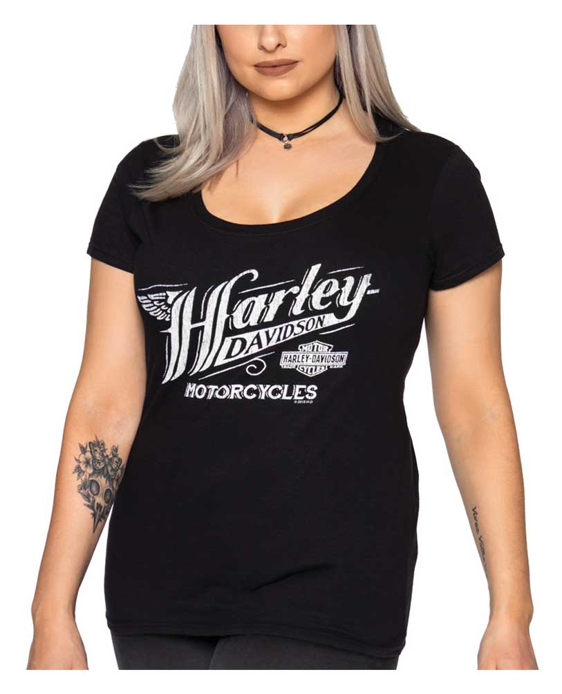 Harley-Davidson Women's Quality Made Scoop Neck Short Sleeve T-Shirt, Black - Wisconsin Harley-Davidson