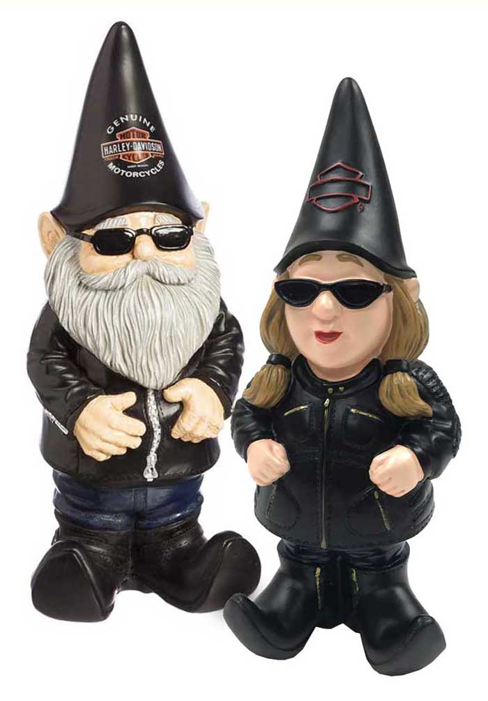 Harley-Davidson Sculpted Male & Lady Biker Themed Garden Gnome Set - Black - Wisconsin Harley-Davidson