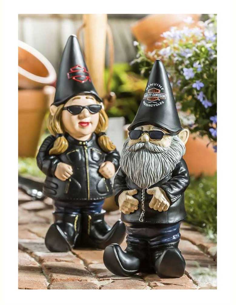 Harley-Davidson Sculpted Male & Lady Biker Themed Garden Gnome Set - Black - Largest Selection of Harley-Davidson Products