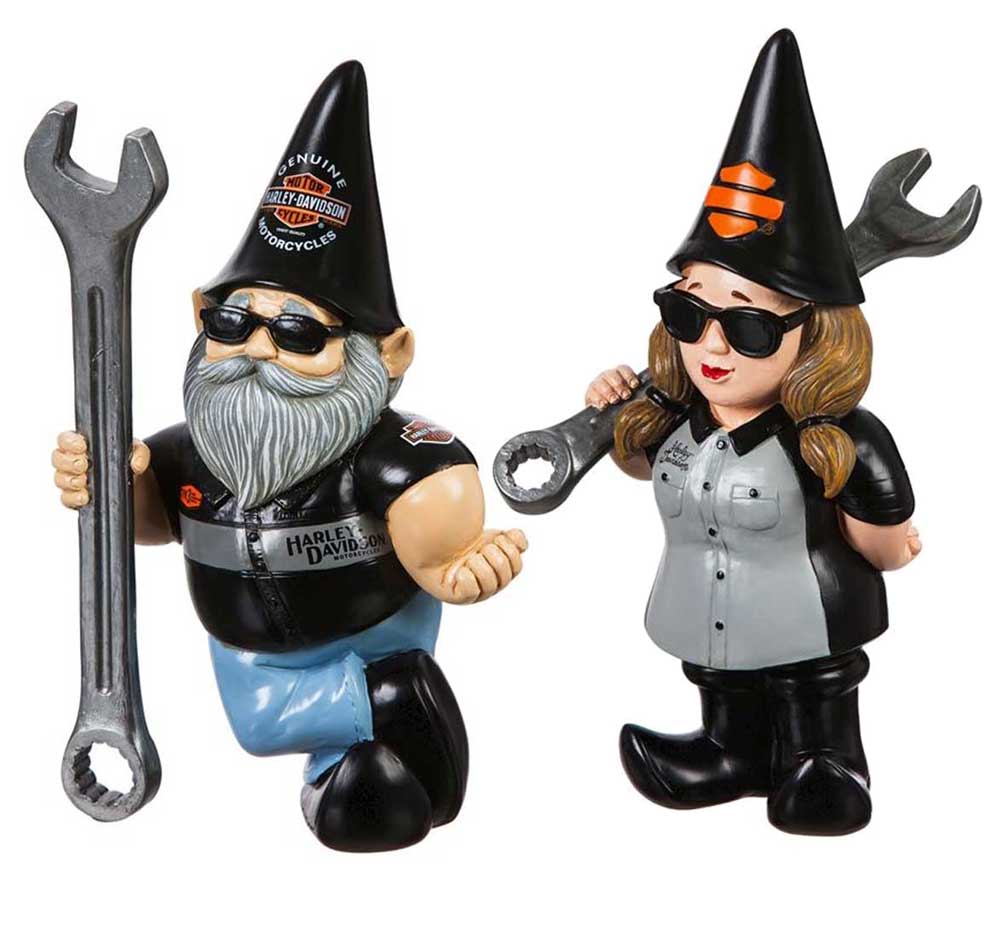 Harley-Davidson Sculpted Mechanic Male & Lady Garden Gnome Set - Black - Wisconsin Harley-Davidson