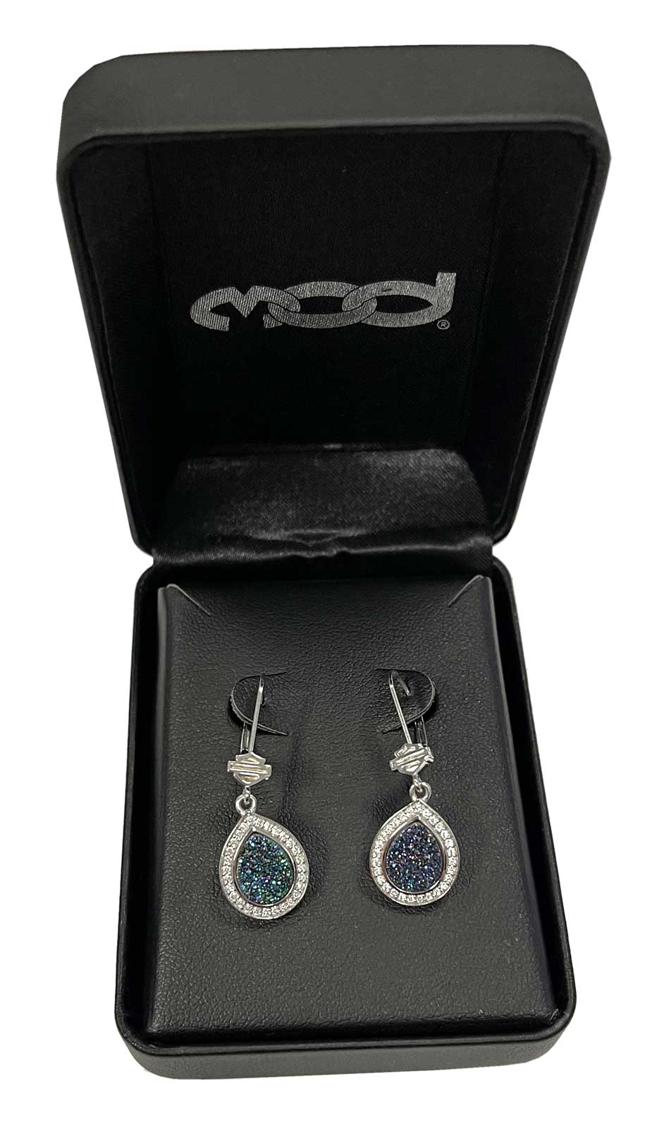 Harley-Davidson Women's Teardrop Green Druzy Dangle Earrings, Sterling Silver - No Hassle Returns at Wisconsin Harley
