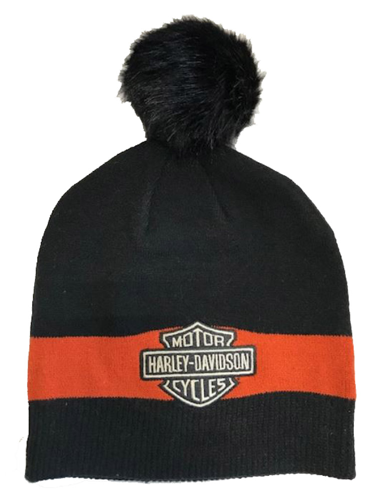 Harley-Davidson Women's B&S Logo Knit Bobble Beanie Cap - Black 97629-21VW - Wisconsin Harley-Davidson