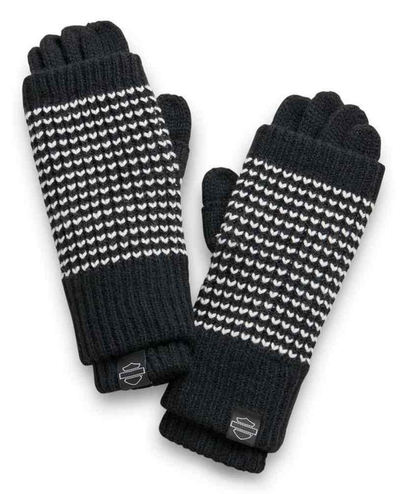 Harley-Davidson Women's 3-in-1 Knit Mitten Gloves - Black & White 97622-21VW - Wisconsin Harley-Davidson