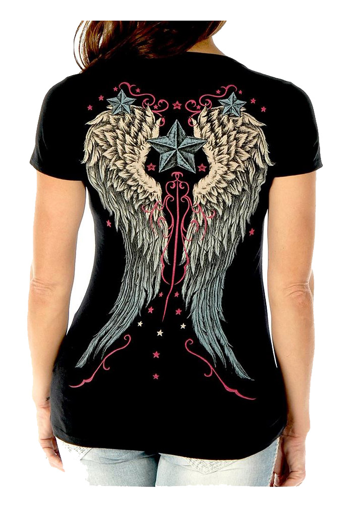 Harley-Davidson Free Shipping - Liberty Wear Women's Vintage Wings & Stars Embellished Short Sleeve Tee - Black - Free Shipping on many products plus Orders Over $99