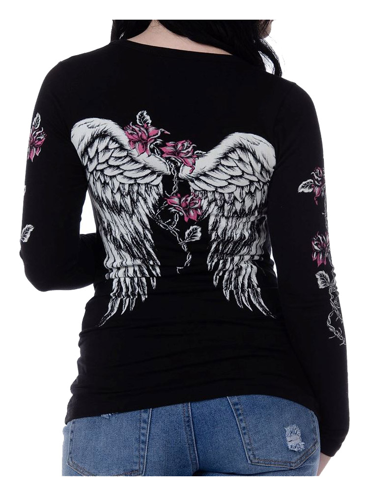 Harley-Davidson Free Shipping - Liberty Wear Women's Embellished Barbed Wire & Roses Long Sleeve Top - Black - Free Shipping on many products plus Orders Over $99