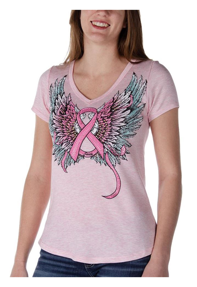 Liberty Wear Women's Embellished Fearless Pink Ribbon Short Sleeve Tee - Pink - Wisconsin Harley-Davidson