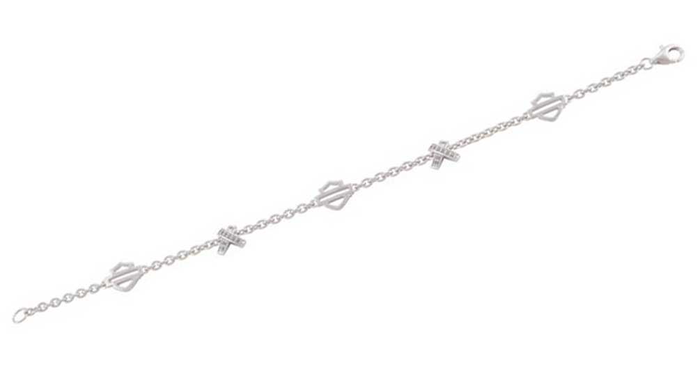 Harley-Davidson Women's Criss Cross Crystal B&S Sterling Silver Bracelet HDB0460 - Wisconsin Harley-Davidson