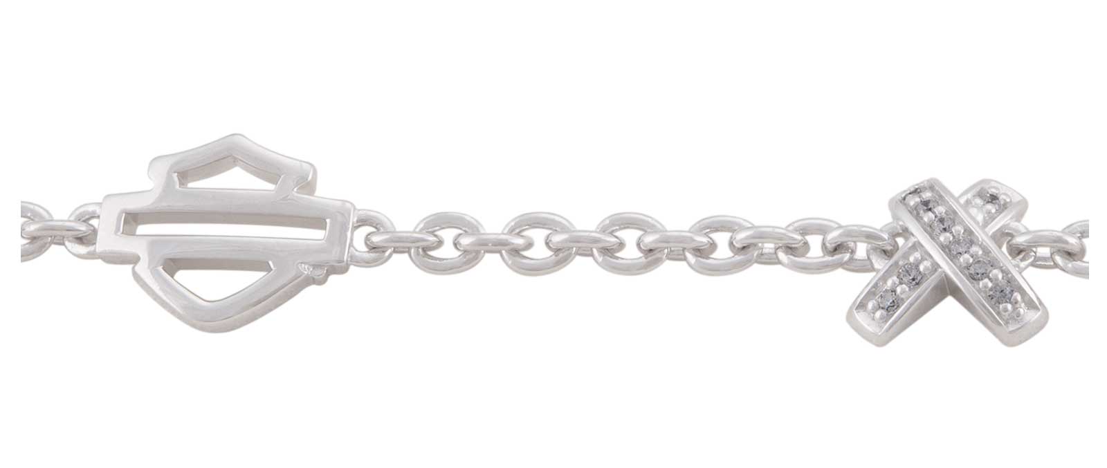 Harley-Davidson Women's Criss Cross Crystal B&S Sterling Silver Bracelet HDB0460 - No Hassle Returns at Wisconsin Harley