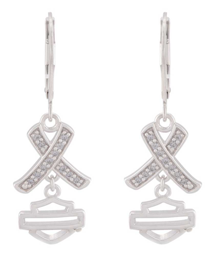 Harley-Davidson Women's Criss Cross Crystal B&S Drop Earrings, Sterling Silver - Wisconsin Harley-Davidson