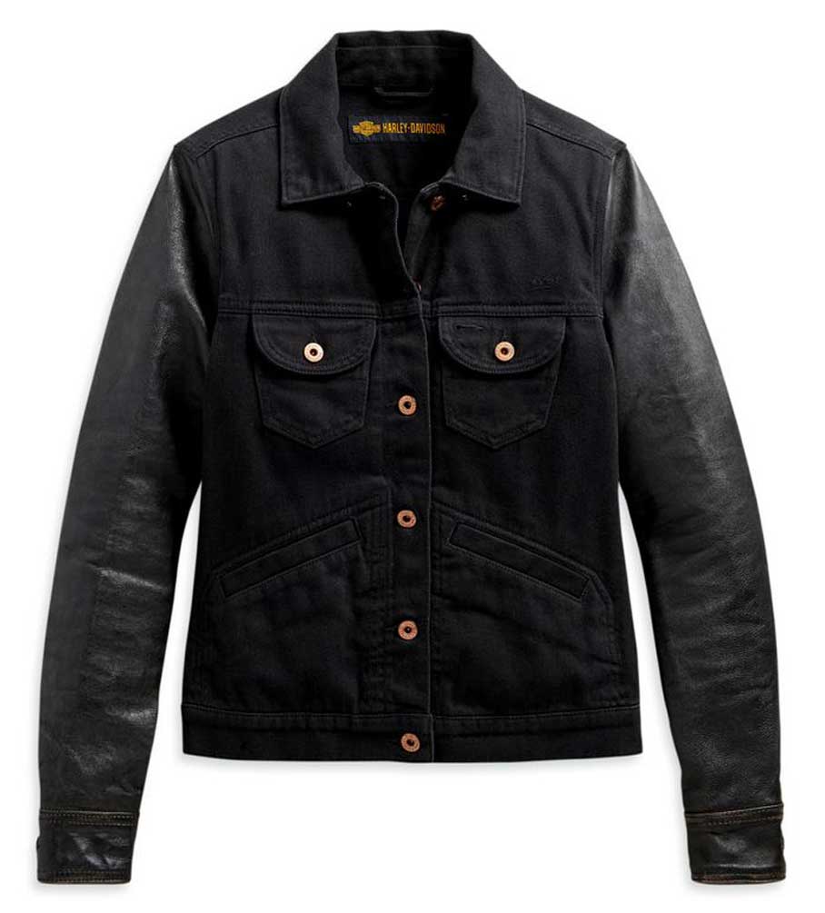 Harley-Davidson® Women's Logo Leather Sleeves Denim Jean Jacket