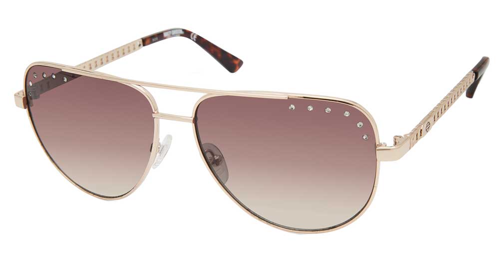 Harley-Davidson Women's Teardrop Aviator Sunglasses, Gold Frames/Brown Lenses - Wisconsin Harley-Davidson