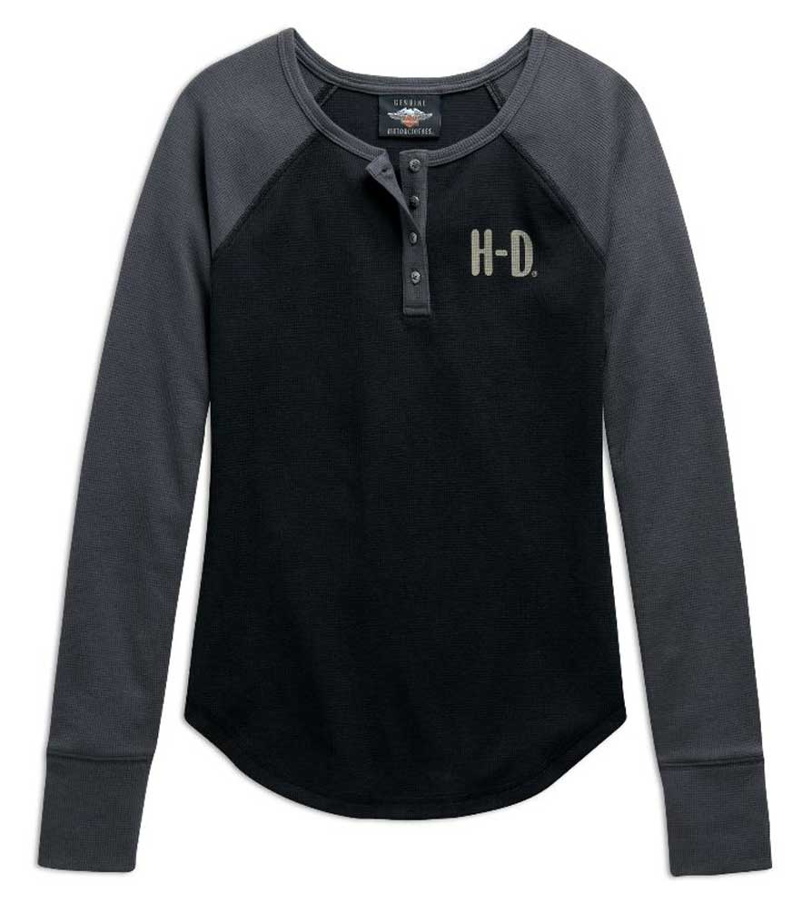 Harley-Davidson Women's H-D Logo Colorblocked Long Sleeve Henley 98764-20VW - Wisconsin Harley-Davidson