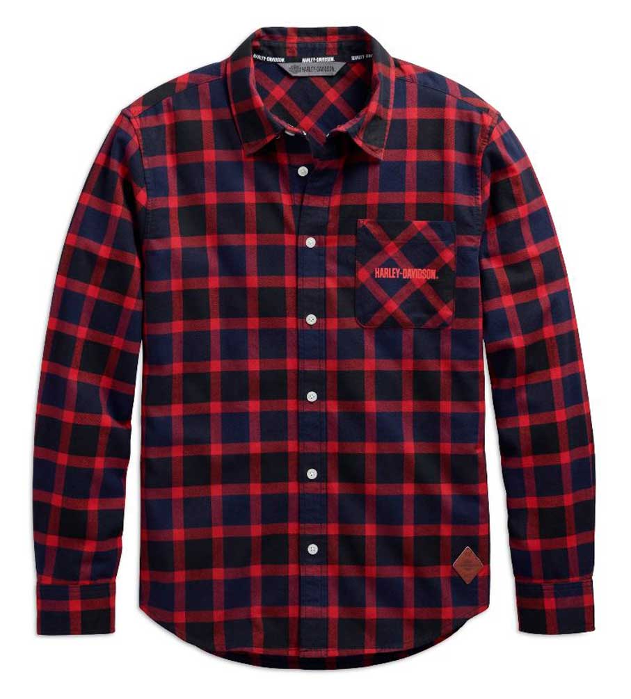 Harley-Davidson Men's Rider Spirit Slim Fit Plaid Woven Shirt, Red 98661-20VM - Wisconsin Harley-Davidson