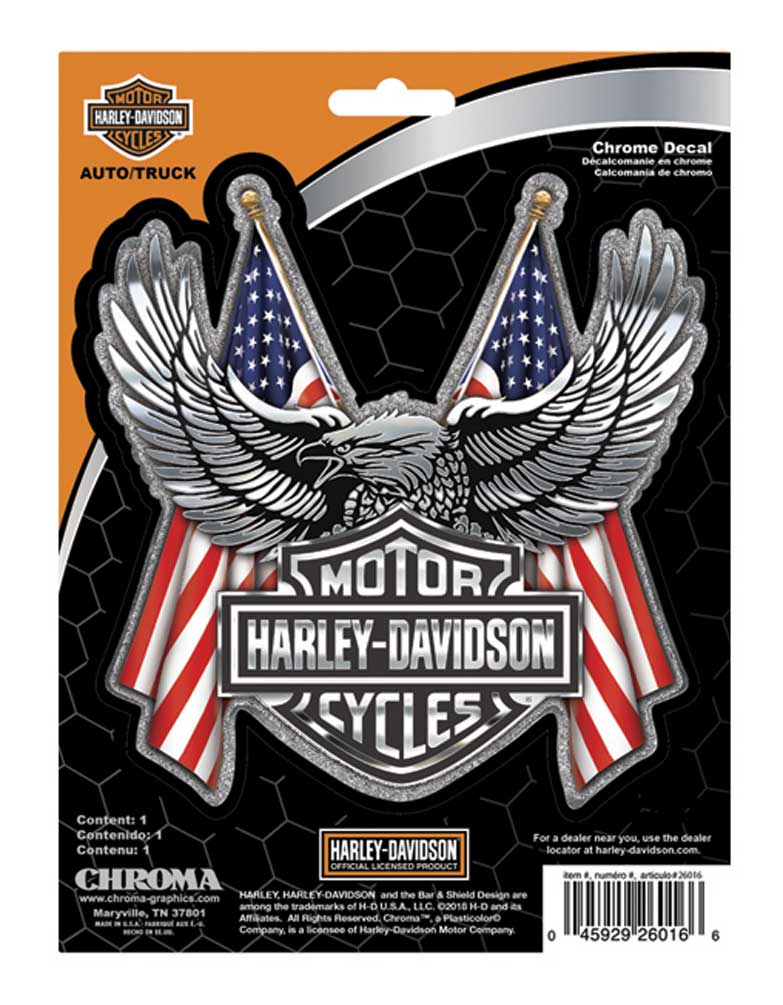 Harley-Davidson Free Shipping - Harley-Davidson Embossed Bar & Shield Eagle Flag Chrome Decal - 6 x 8 in. - Free Shipping on many products plus Orders Over $99