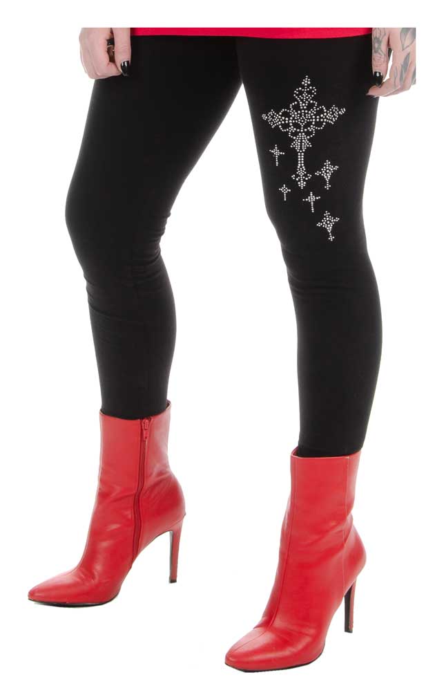 Harley-Davidson Free Shipping - Liberty Wear Women's Cross My Heart Bling Mid-Rise Stretch Leggings - Black - Free Shipping on many products plus Orders Over $99