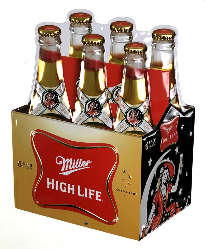 Ande Rooney Embossed Miller High Life Die-Cut Carton Tin Sign - 11.5 x 15 in. - Wisconsin Harley-Davidson