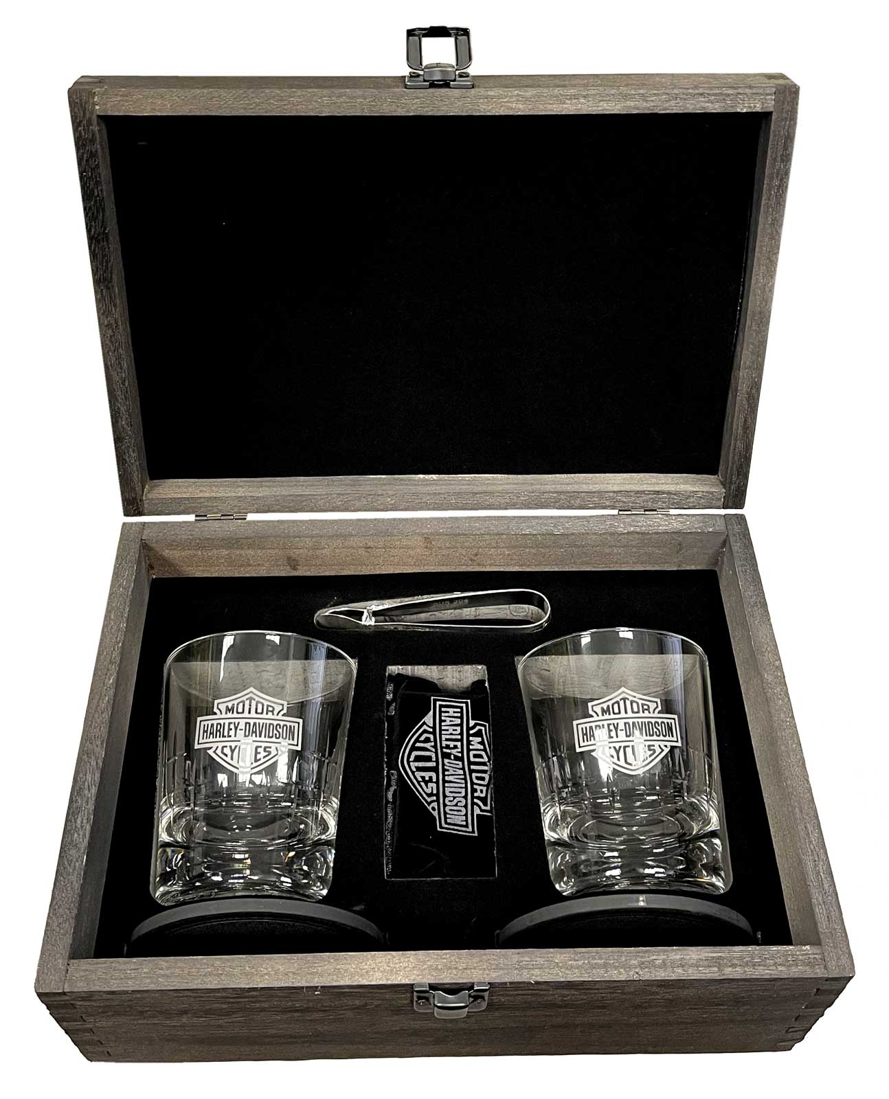 Harley-Davidson Bar & Shield Logo Premium Whiskey Glass Wooden Box Gift Set - No Hassle Returns at Wisconsin Harley