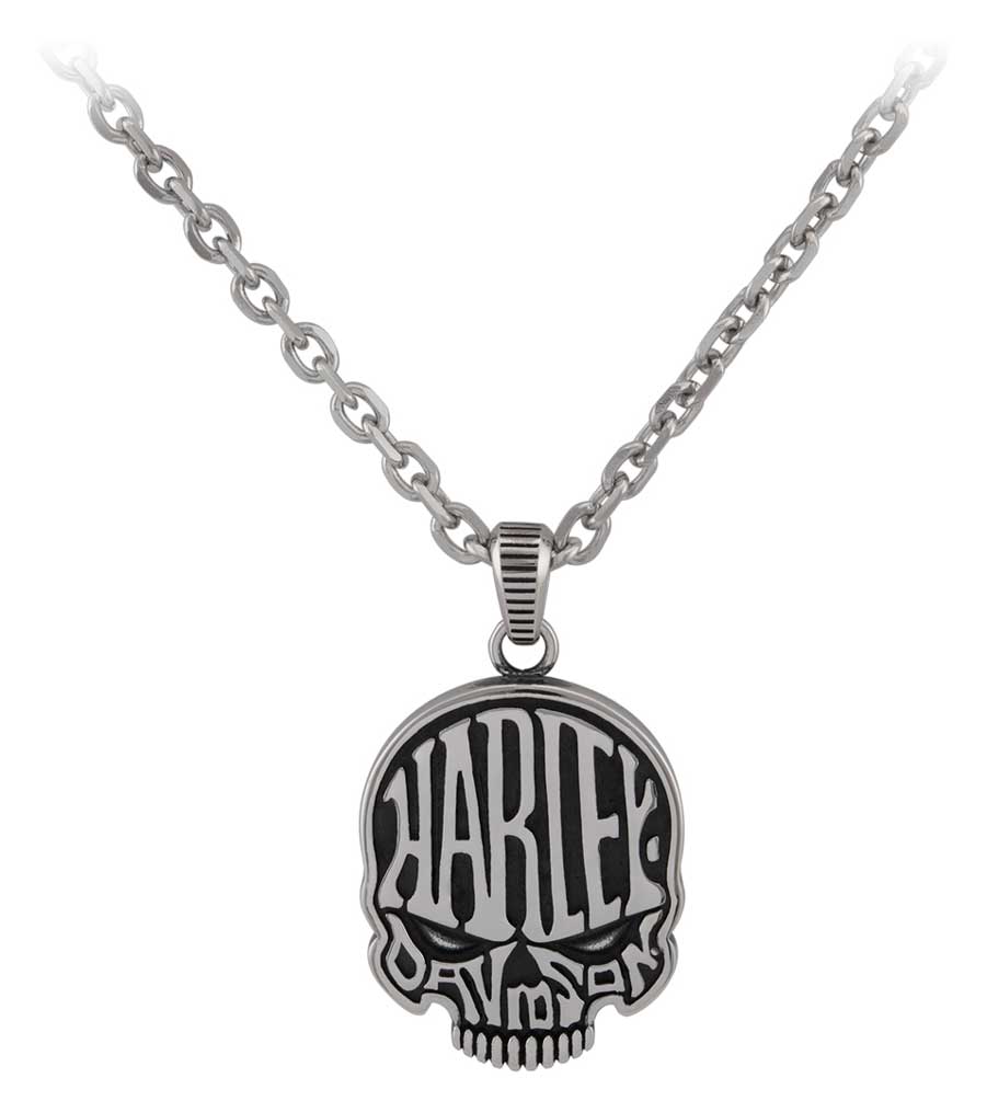 Harley-Davidson Men's Calavera Skull Stainless Steel Necklace - Silver Finish - Wisconsin Harley-Davidson