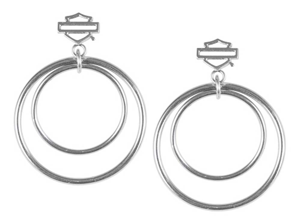 Harley-Davidson Women's Small Double Circle Bar & Shield Post Earrings - Silver - Wisconsin Harley-Davidson